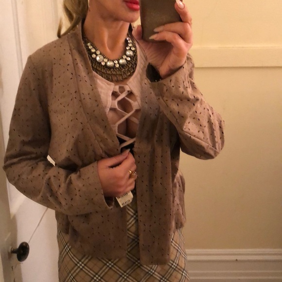 Faux suede brown cardigan L - Picture 5 of 8